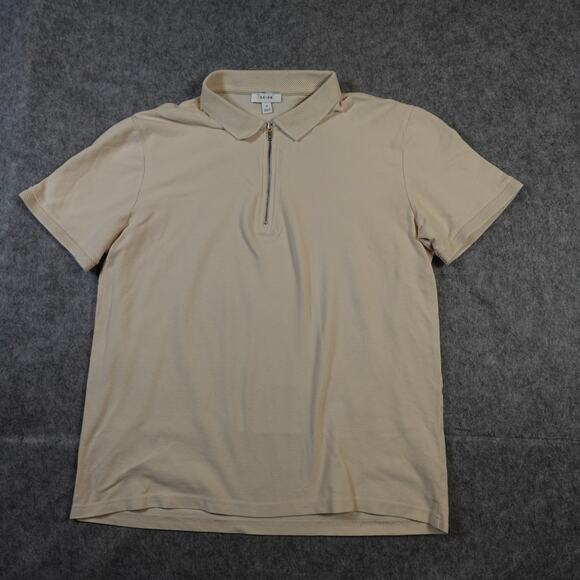 Reiss Shirt Mens Medium Jude Polo 1/4 Zip Cream Tan Short Sleeve - Picture 1 of 9